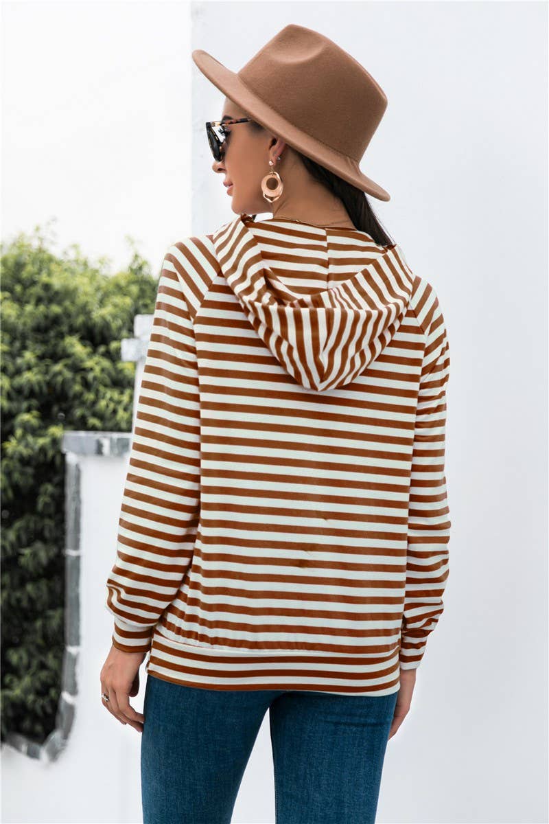 STRIPED CASUAL LONG SLEEVED HOODIE_CWOHOL0506