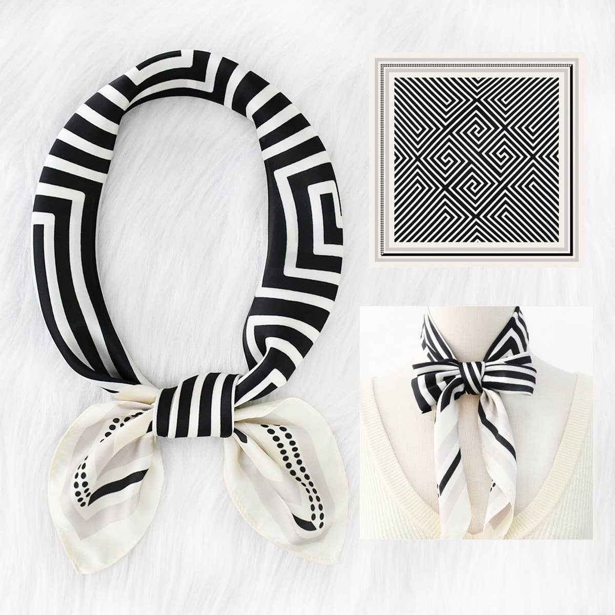 Striped Satin Square Scarf for Sun & Bag Wrap_CWASC1149