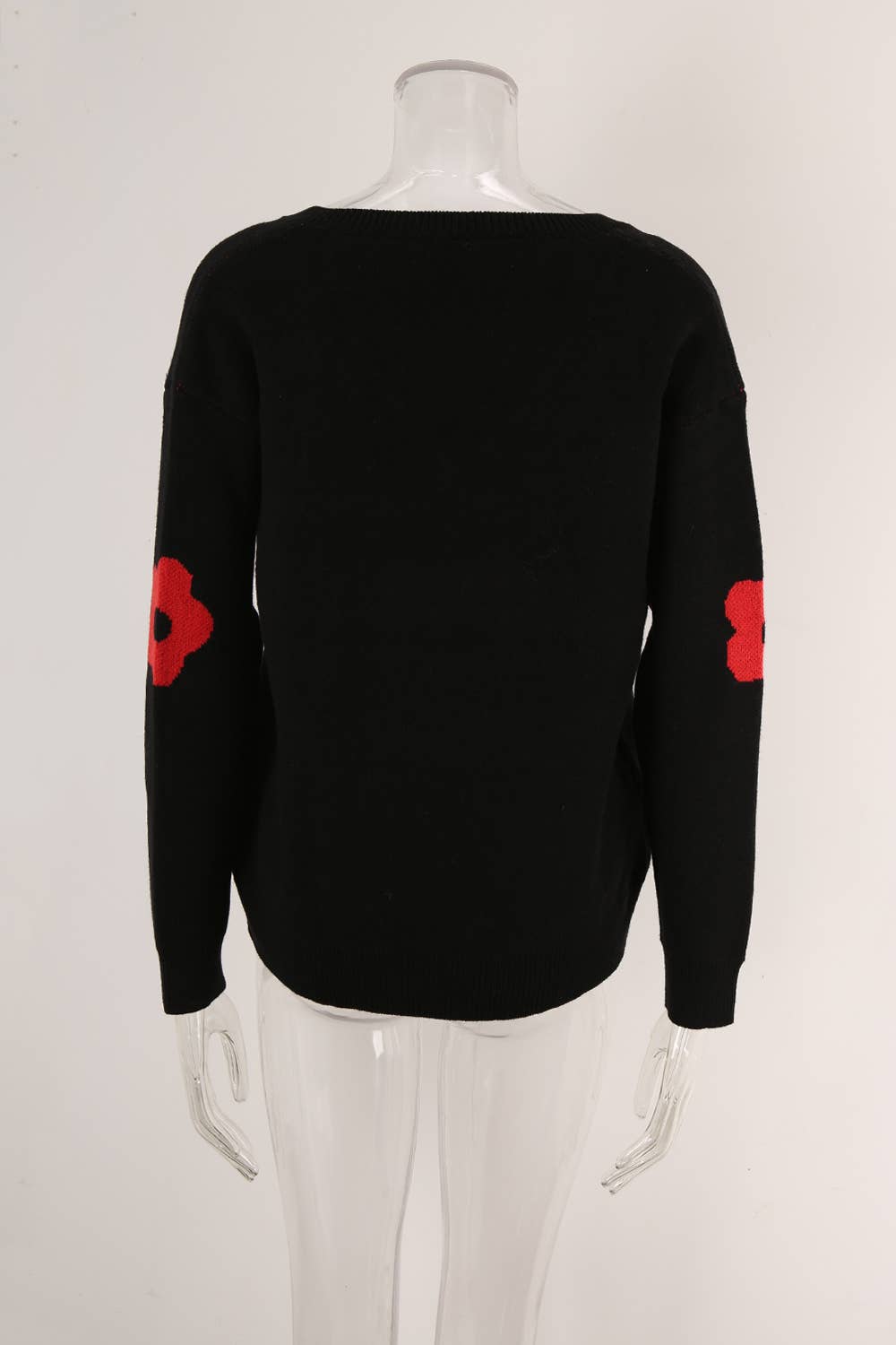 SWEATER V-NECK LONG SLEEVE FLOWER KNIT