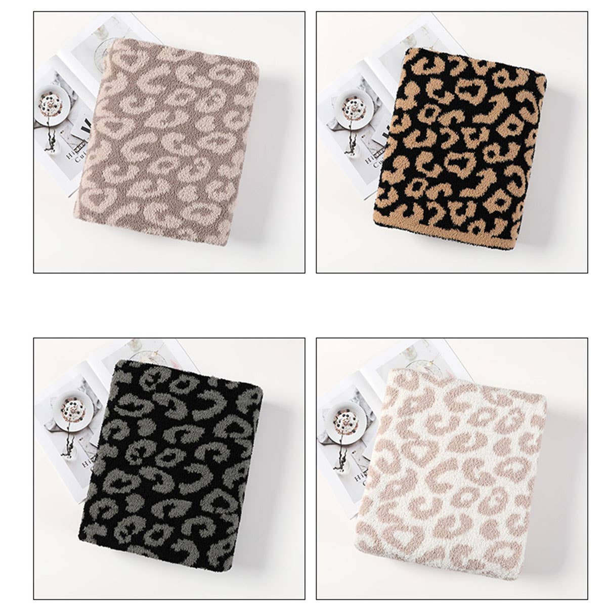 KNITTED LEOPARD PRINT LIGHTWEIGHT SOFA BLANKET