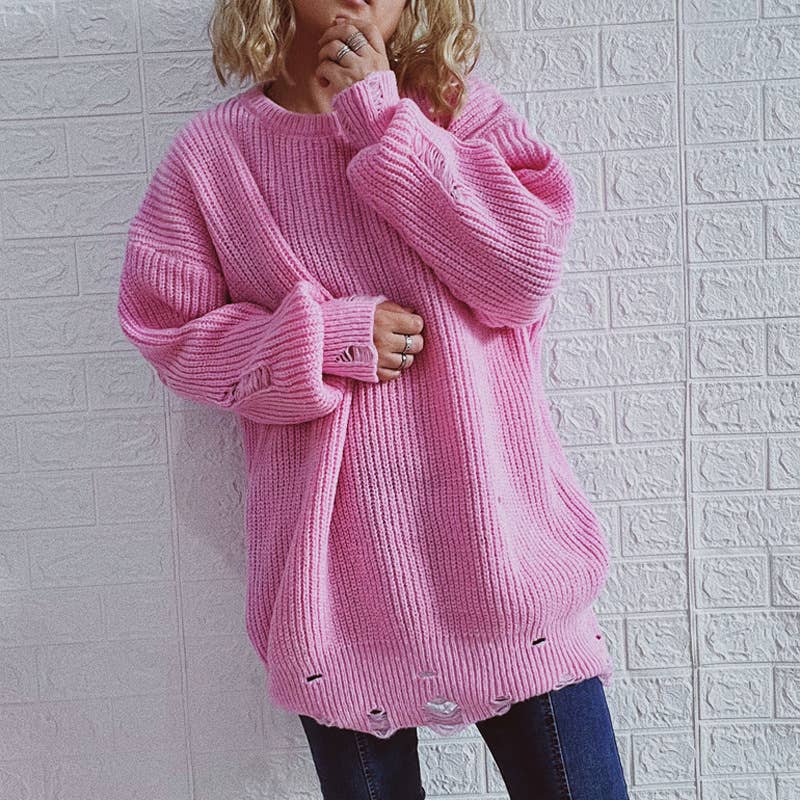 WOSWL1296_Crew Neck Pullover Casual Long Sleeve Sweater