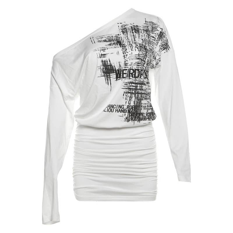 Slimming street slanted long-sleeved dress