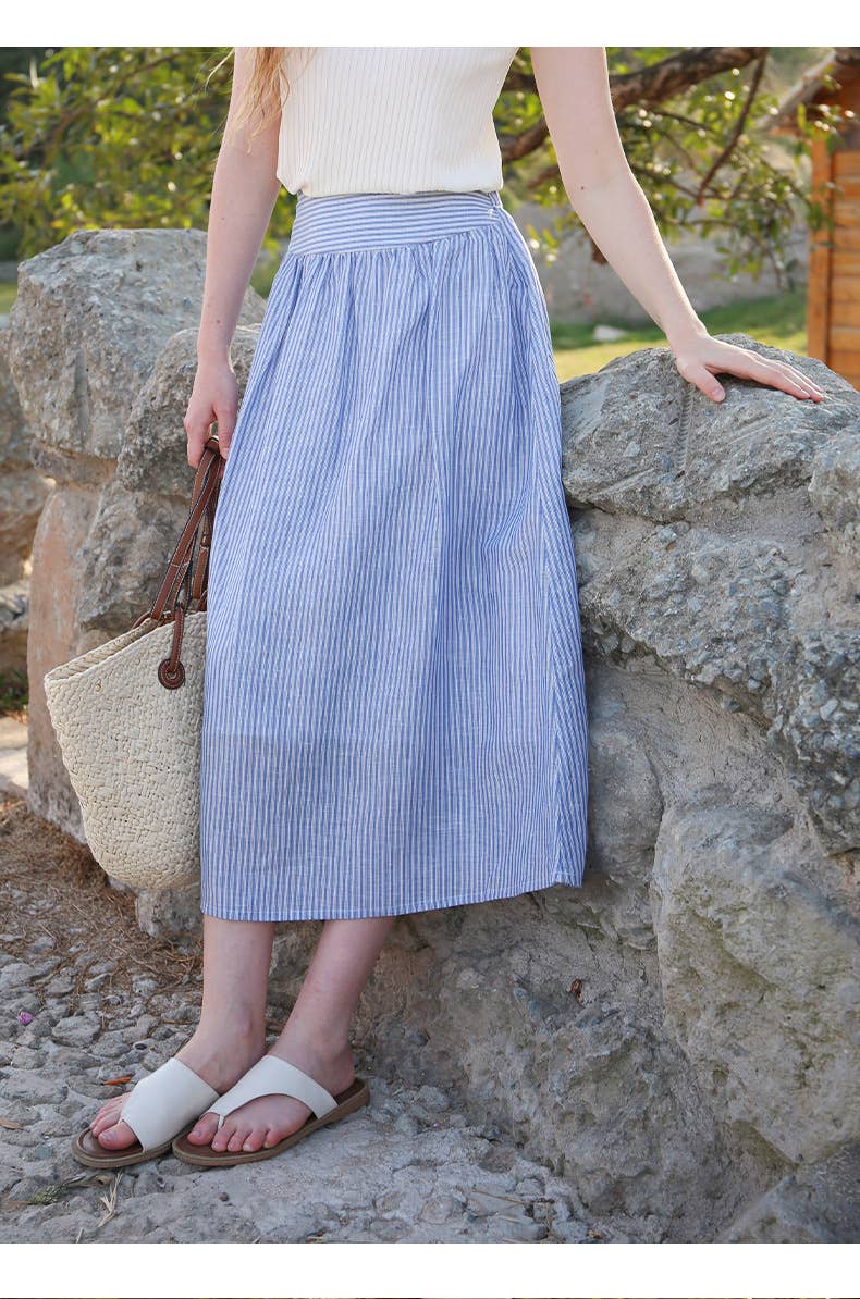 Striped tencel linen skirt