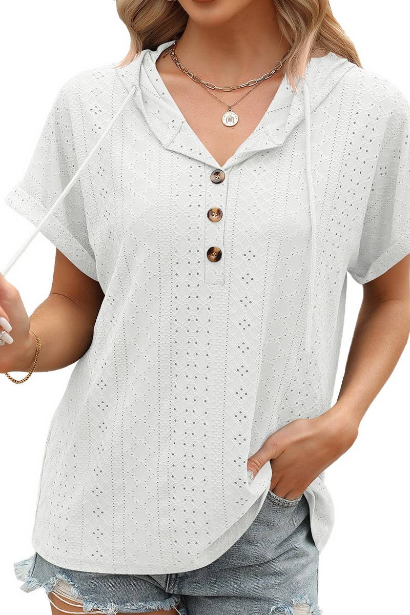 SOLID COLOR BUTTON DOWN SHORT SLEEVE HOODIE_CWOHOS0013