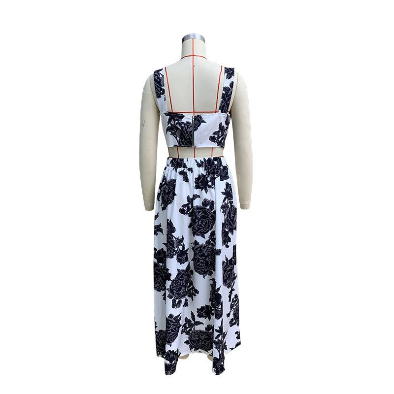 FASHION PRINT HALTER TOP SKIRT TWO-PIECE SET