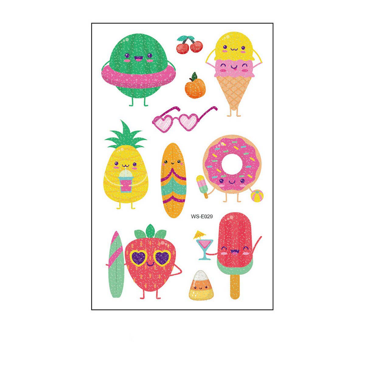 Waterproof Kids Sparkle Fruit & Veggie Tattoos
