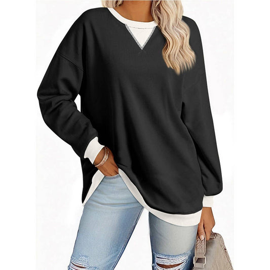 Solid color crew-neck split loose sweatshirt hoodie