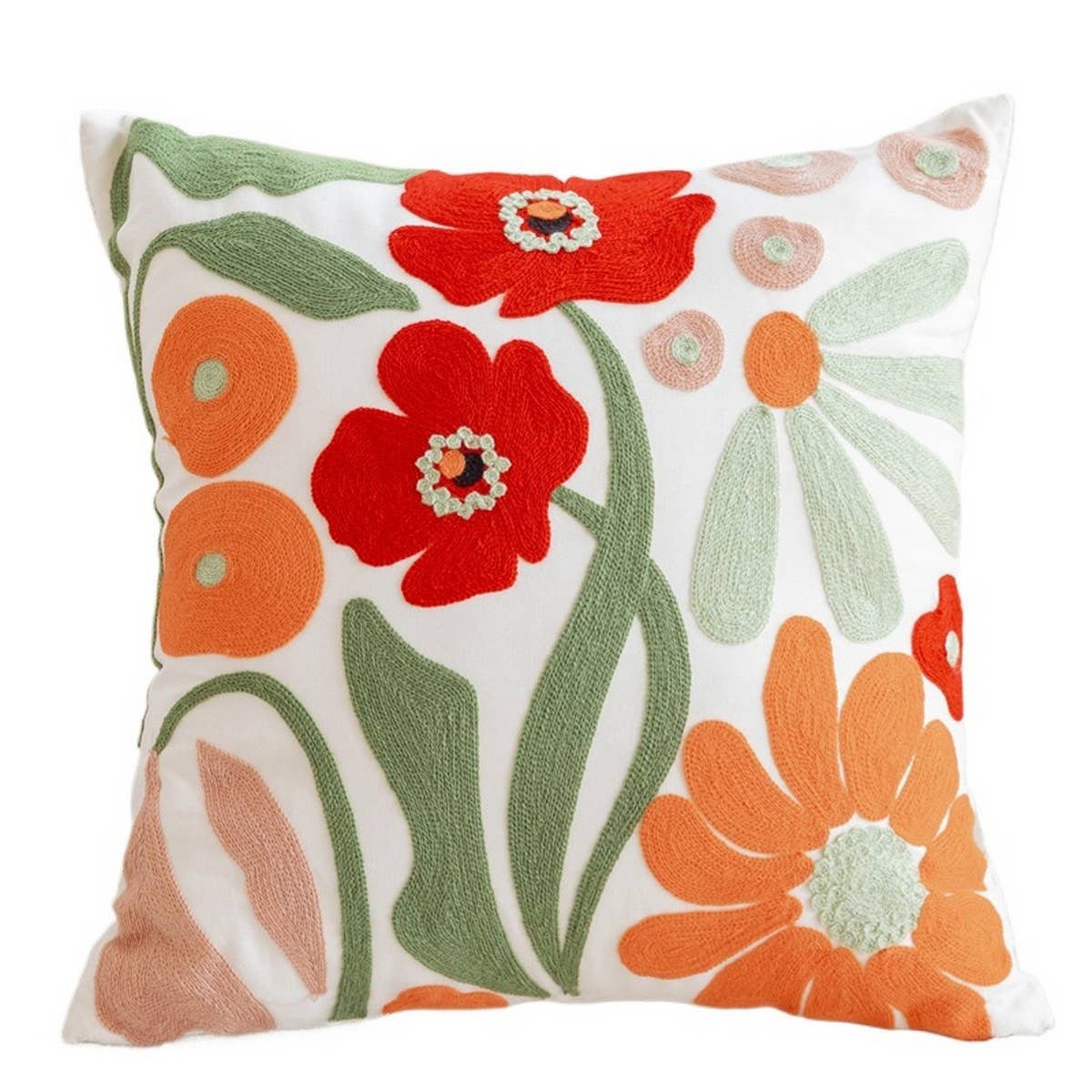 Embroidered Daisy Towel Stitch Cushion Cover