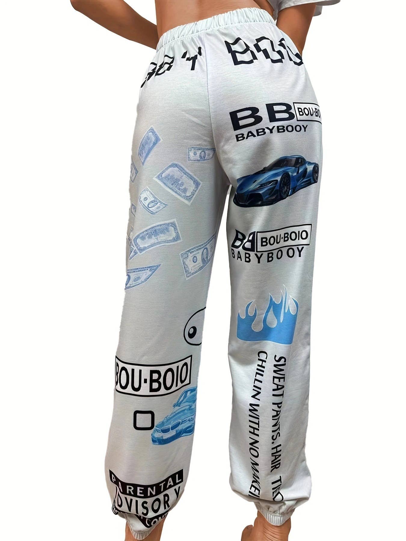 PRINTED ELASTICATED WAIST SPORTS HAREM PANTS