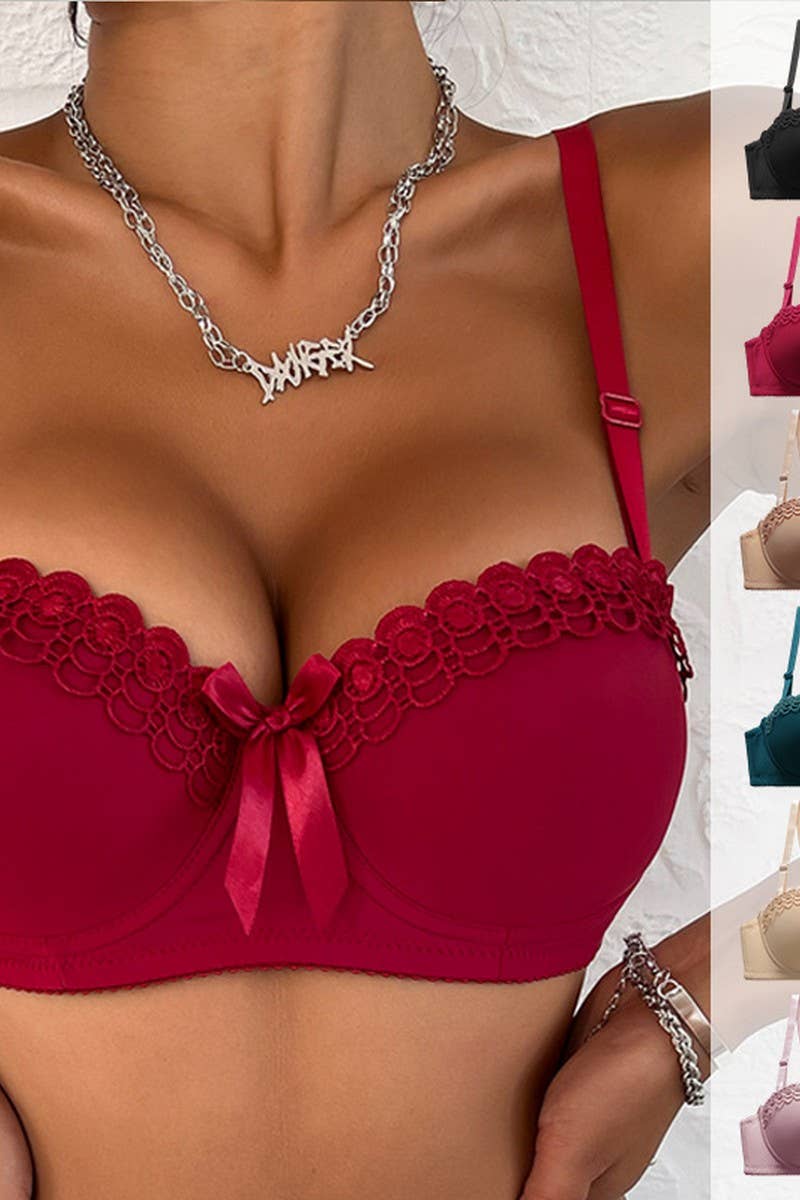 CWMU00277_EMBROIDERED BUTTERFLY UNDERWIRE PUSH UP BRA