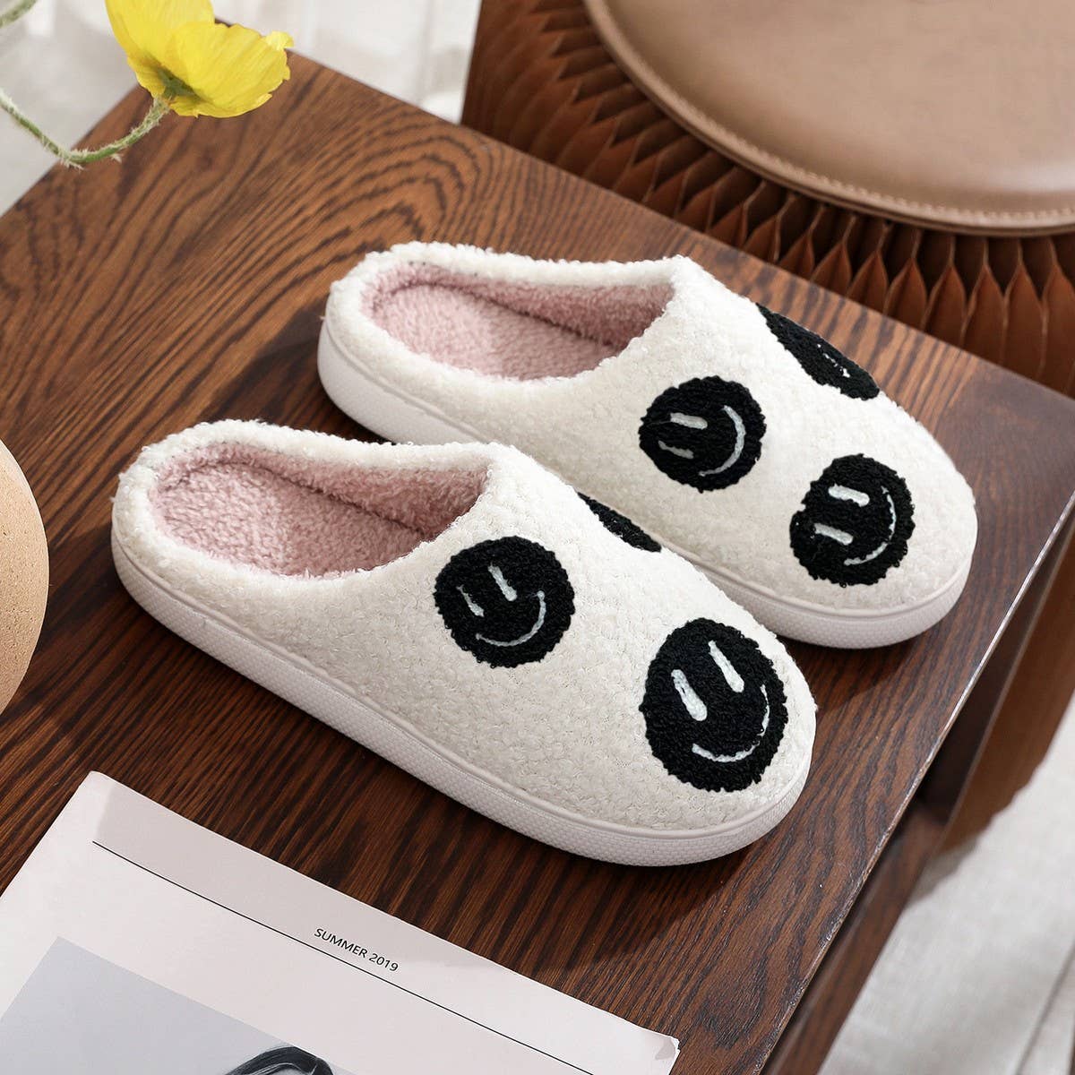 WINTER SMILING FACE PATTERN COTTON SLIPPERS