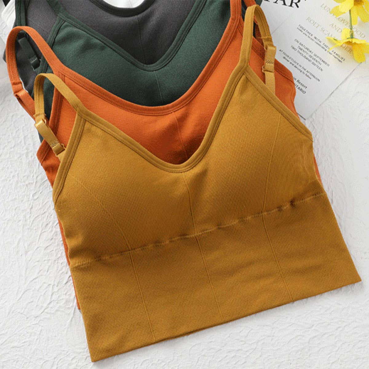 Plain Solid Color Basic Tank Top With Built In Bra_CWTTK0796