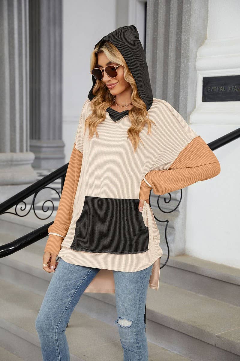 CWOHOL1111_AUTUMN AND WINTER COLOR MATCHING IRREGULAR HOODIE