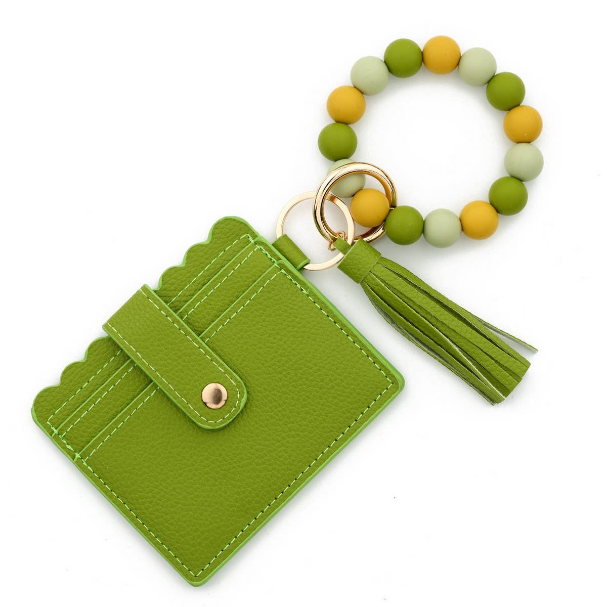 Solid Color PU Wallet with Bead Bracelet&Keychain_CWAB4959