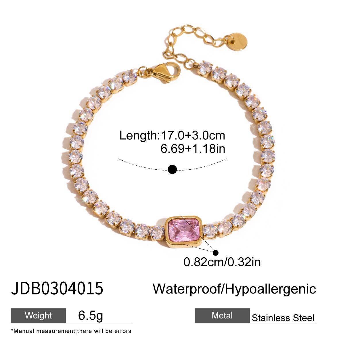 18K Gold Zircon Bracelet in Stainless Steel_CWAJE4625