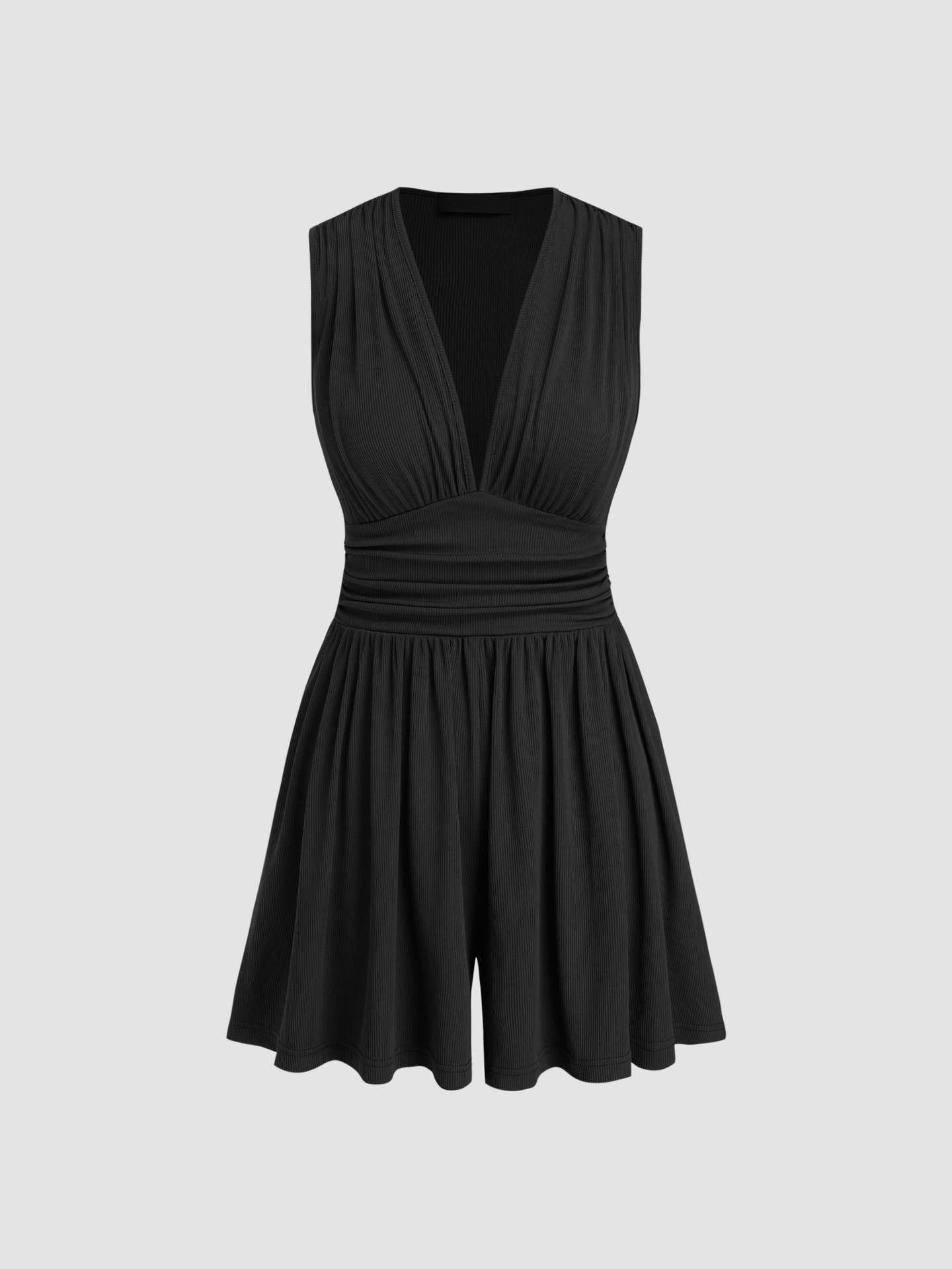 KNITTED PLEATED PIT STRIP SLEEVELESS ONESIE