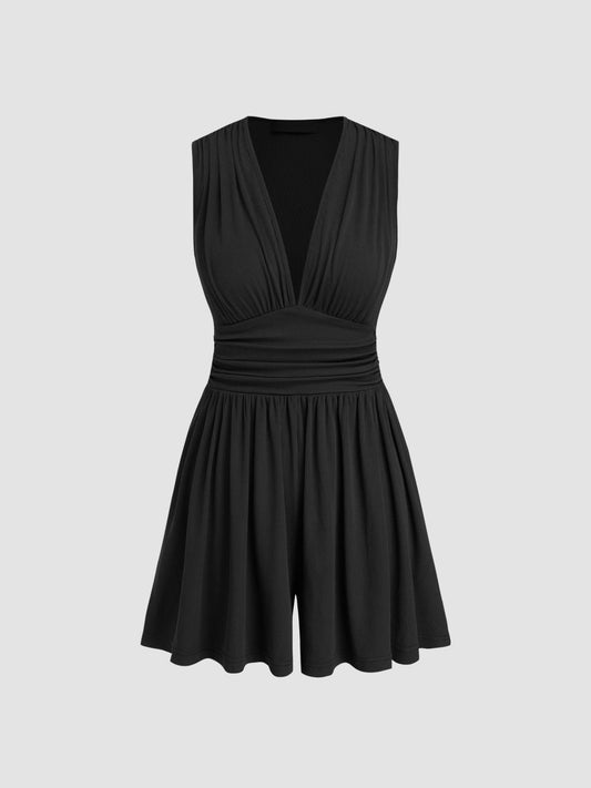 KNITTED PLEATED PIT STRIP SLEEVELESS ONESIE