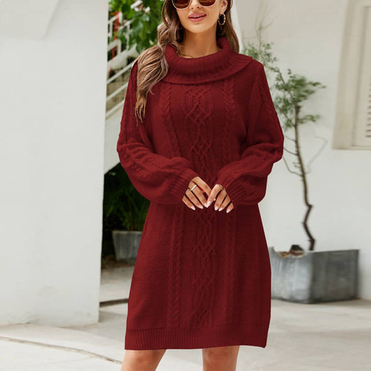 SOLID COLOR TWISTED FLORAL TURTLENECK SWEATER