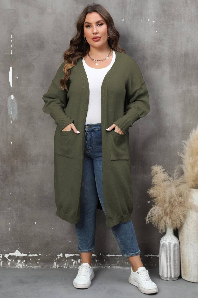 CWOSWL07381_PLUS SIZE WOMEN LONG KNIT CARDIGAN SWEATER