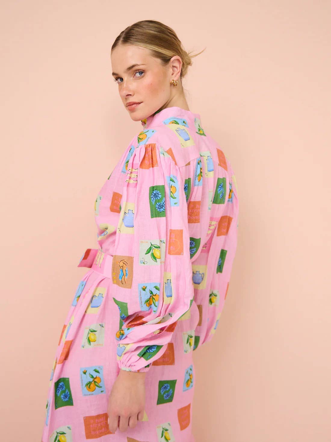 LANTERN SLEEVE SINGLE-BREASTED DRESS WITH BELT