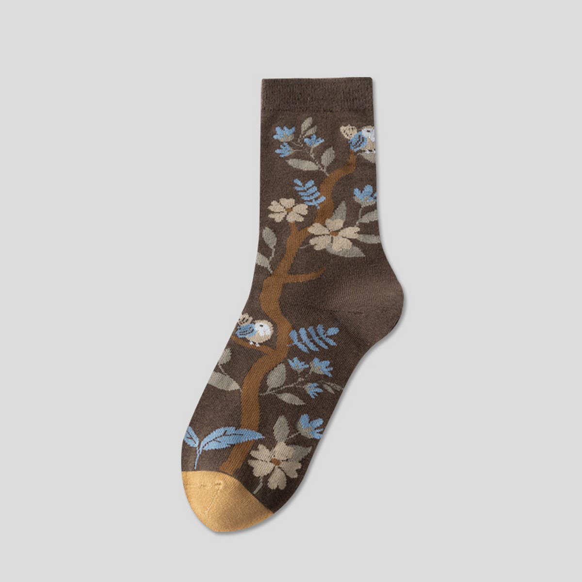 CWMS02748_VINTAGE ART FLORAL CREW SOCKS WOMEN AESTHETIC