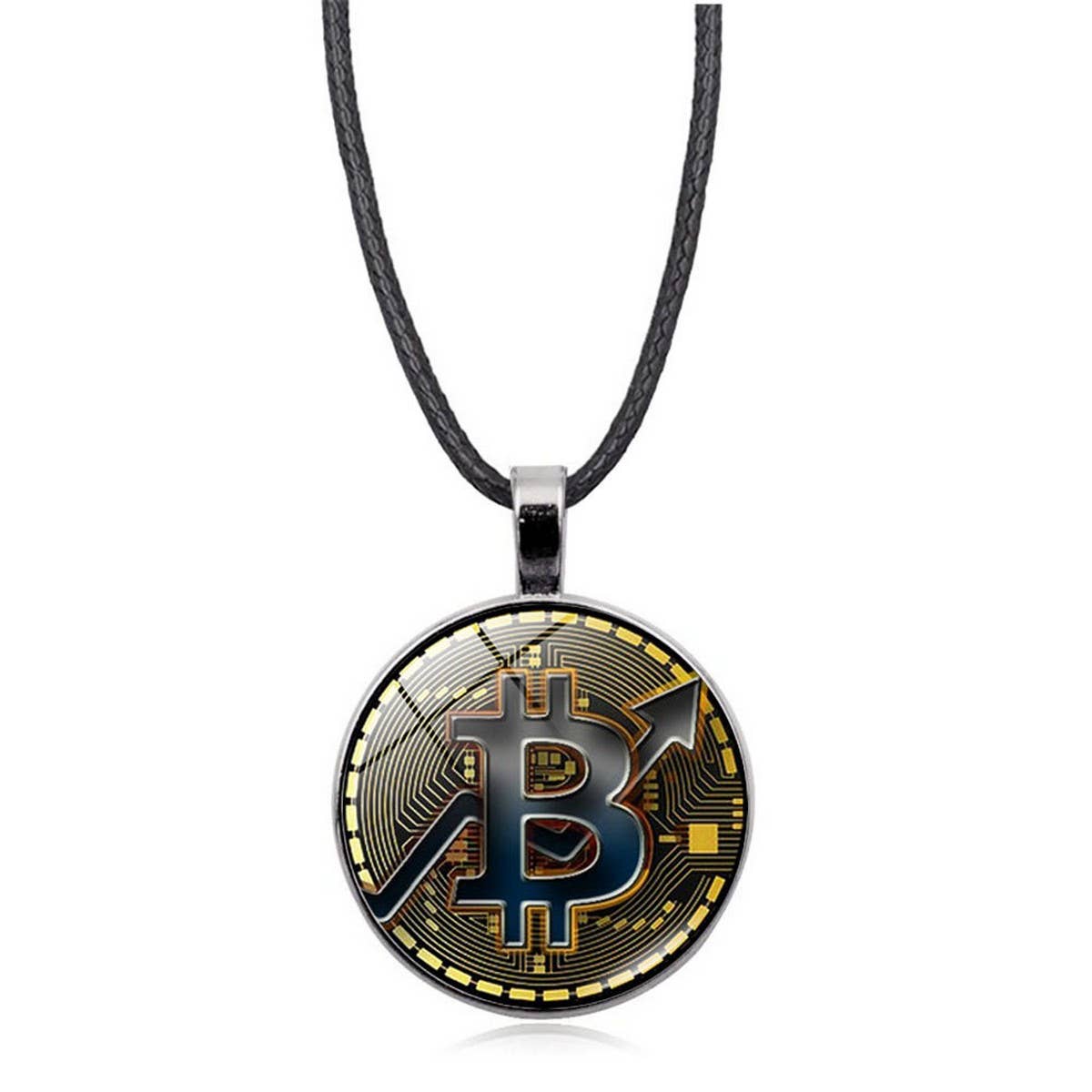 GOLD COIN BITCOIN TIME GEMSTONE PENDANT NECKLACE