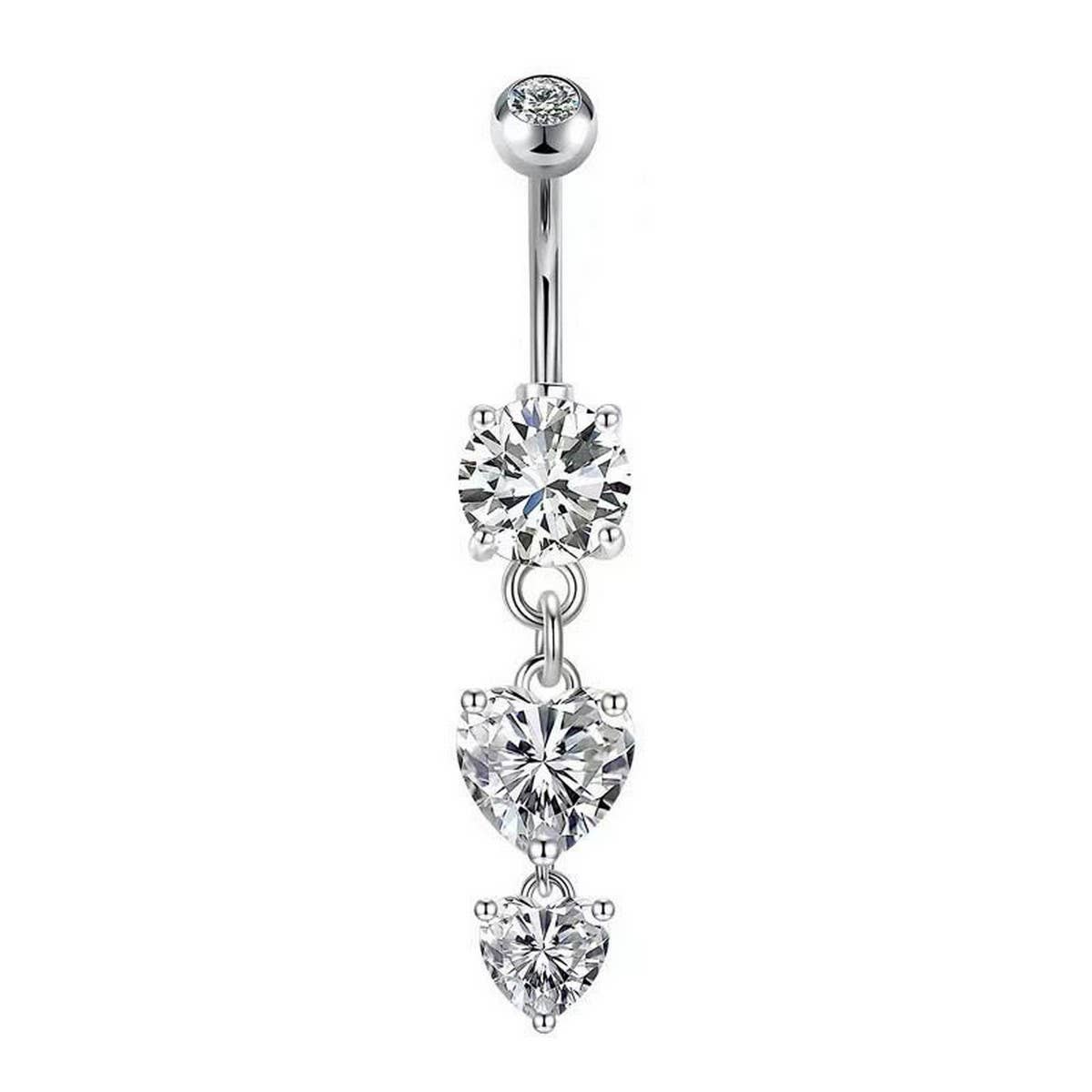 Double Heart Tassel Belly Ring Zircon Piercing