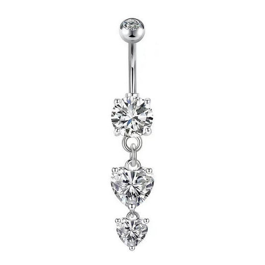 Double Heart Tassel Belly Ring Zircon Piercing