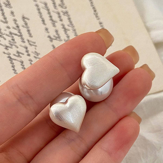 VALENTINE'S DAY FASHION HEART PEARL METAL EARRINGS