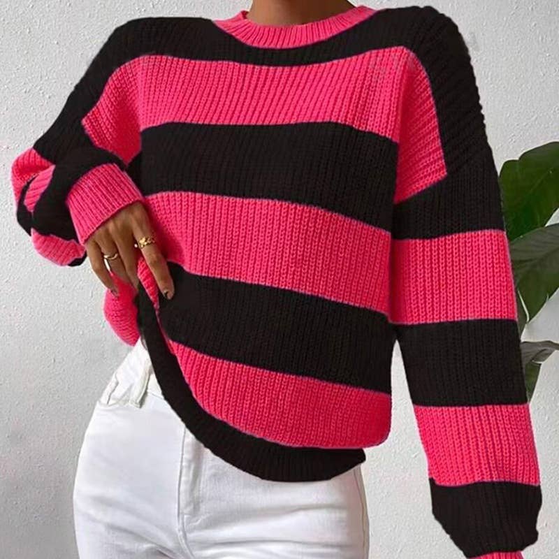 SLOUCHY LONG-SLEEVED PULLOVER CREW-NECK SWEATER