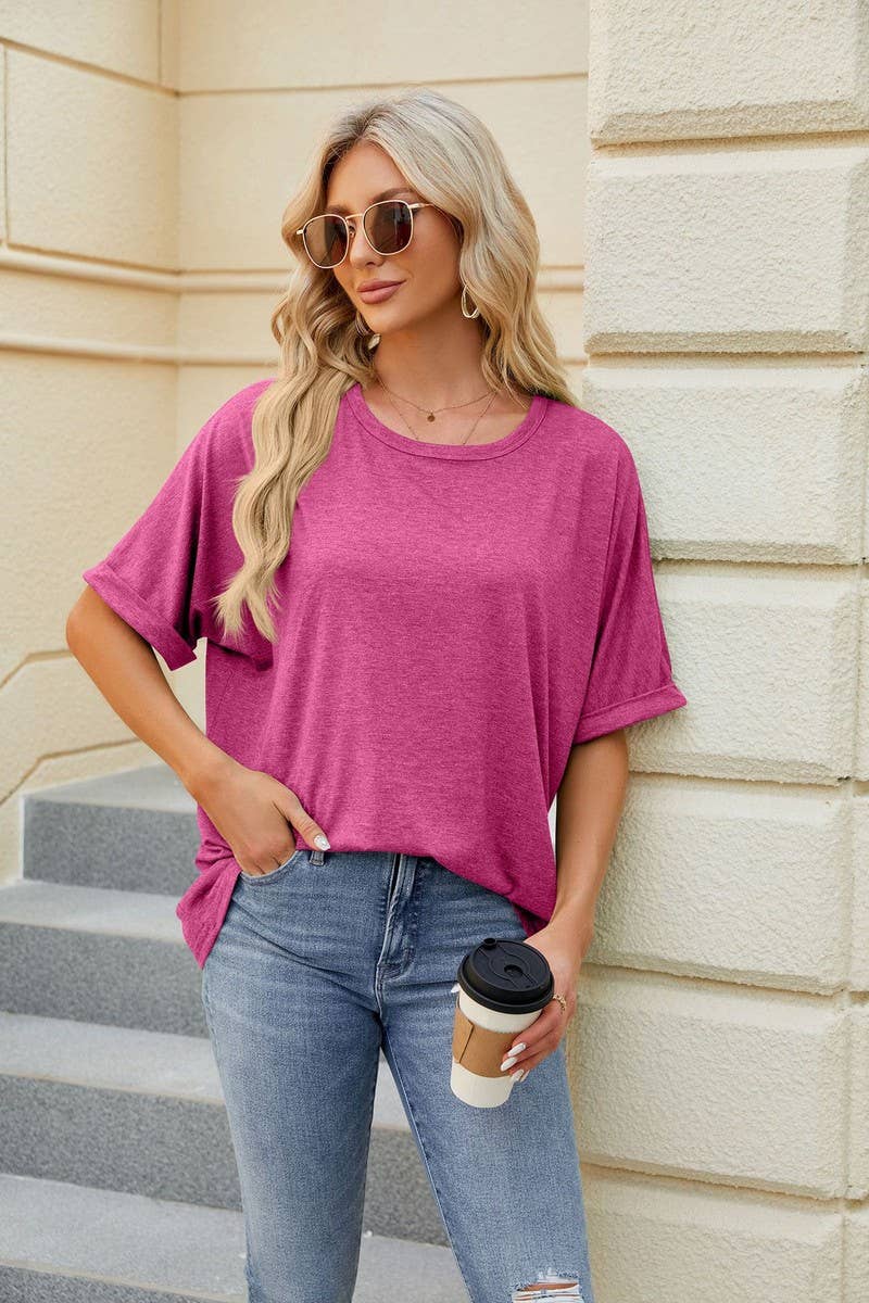 ROUND NECK SOLID COLOR SHORT SLEEVE LOOSE T SHIRT_CWTSTS0280