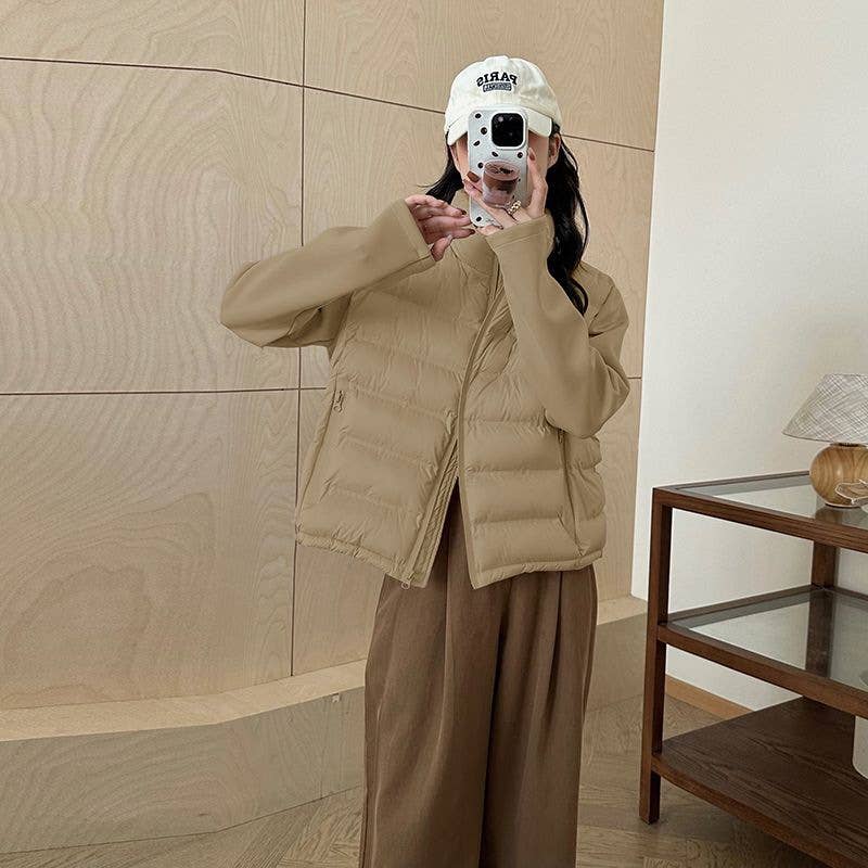 Short thin warm padded splicing padded jacket