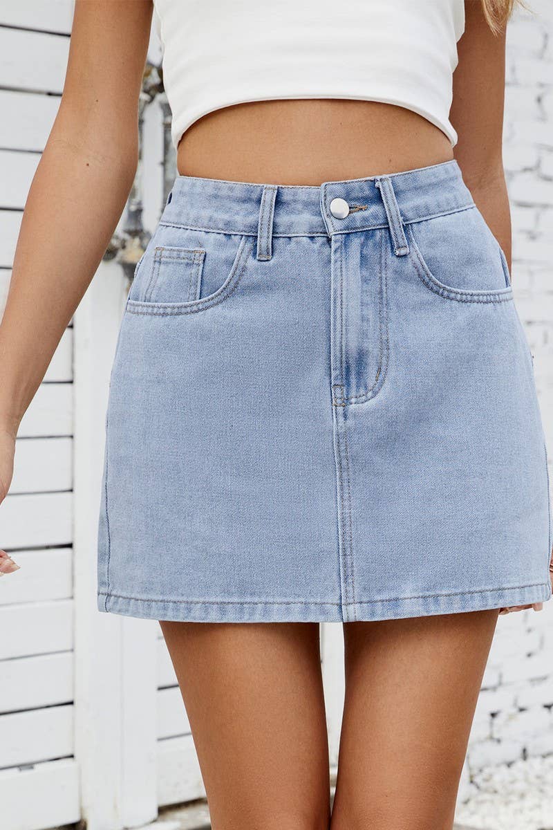 CWJSK00231_SOLID COLOR WASHED DENIM SKIRT