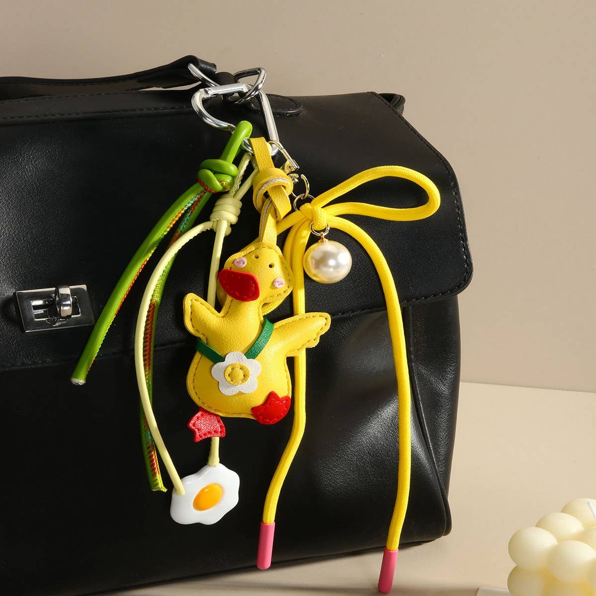 Cute Yellow Duck Strawberry Keychain Bag Charm