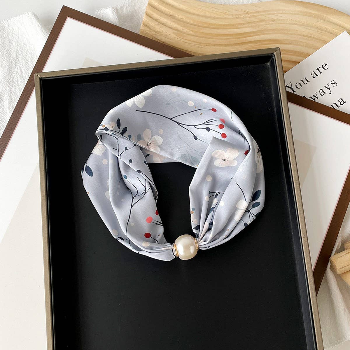 Pearl button scarf - elegant printed scarf_CWASC0821