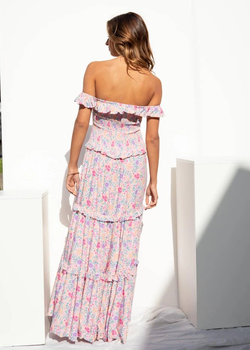 Fashionable floral one-shoulder strapless dress