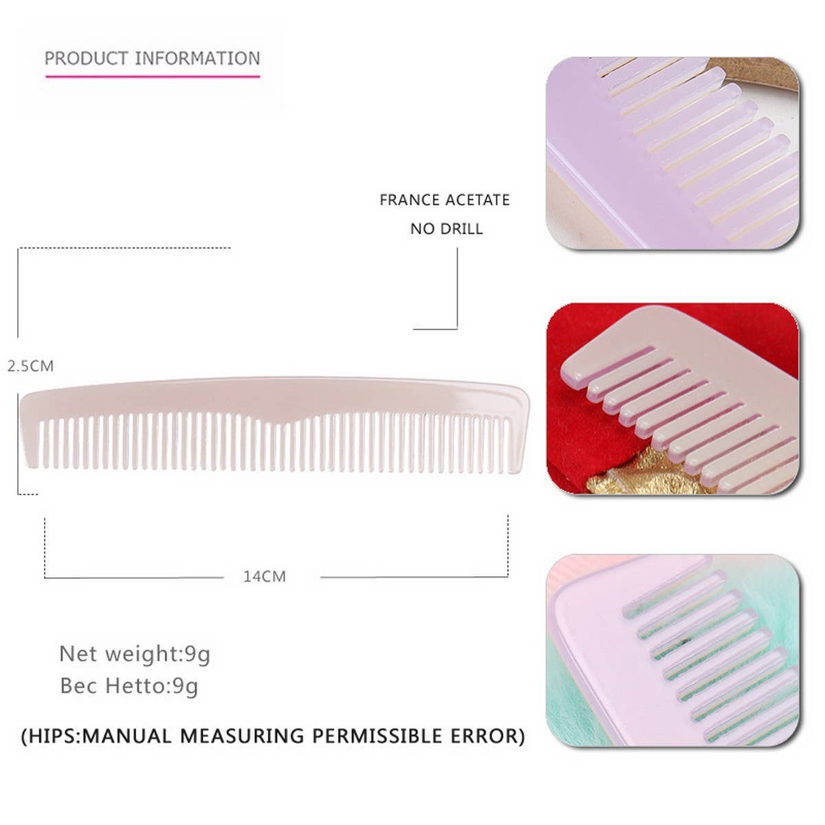 ACETATE SHEET HAIR COMB ANTI-STATIC COMB_CWAHA4196