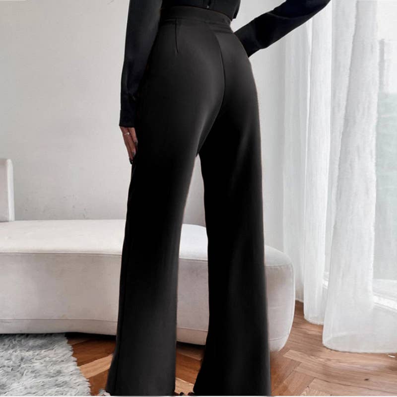 SOLID COLOR THICK DROP HIGH-WAISTED PANTS