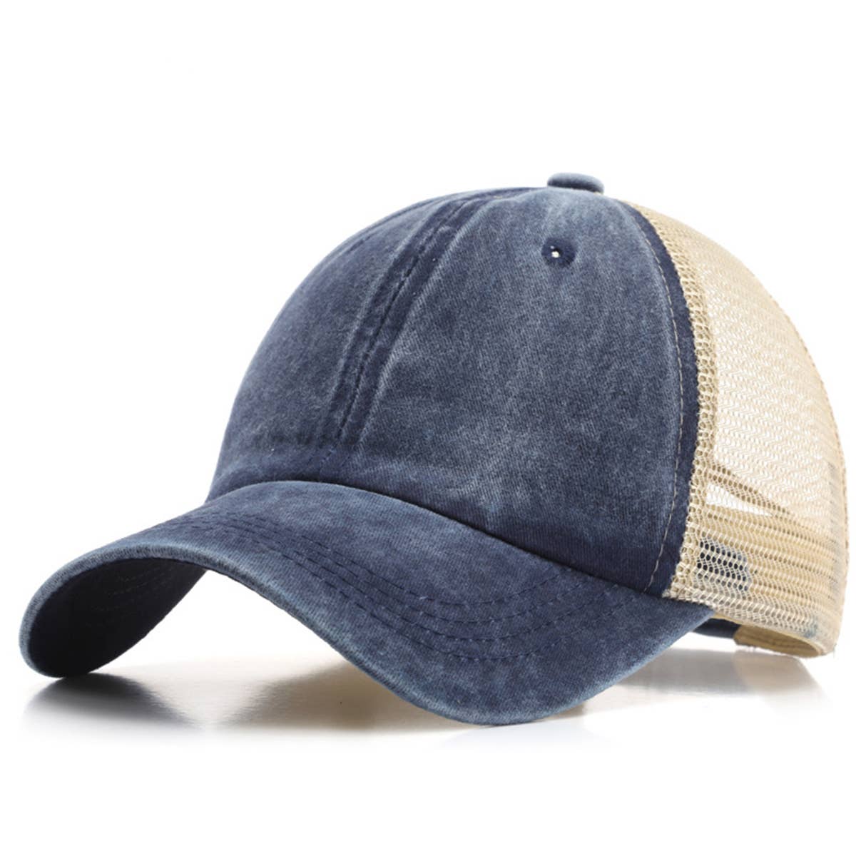 Washed Cotton Denim Mesh Cap Breathable Sun Hat_CWAH1281