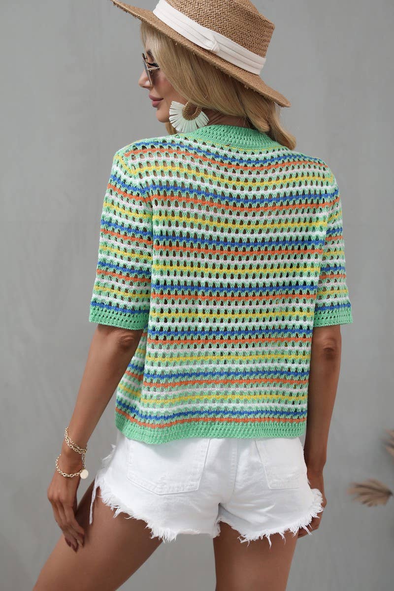 Cwtts0736_Crochet Short Sleeve Pullover Sweater