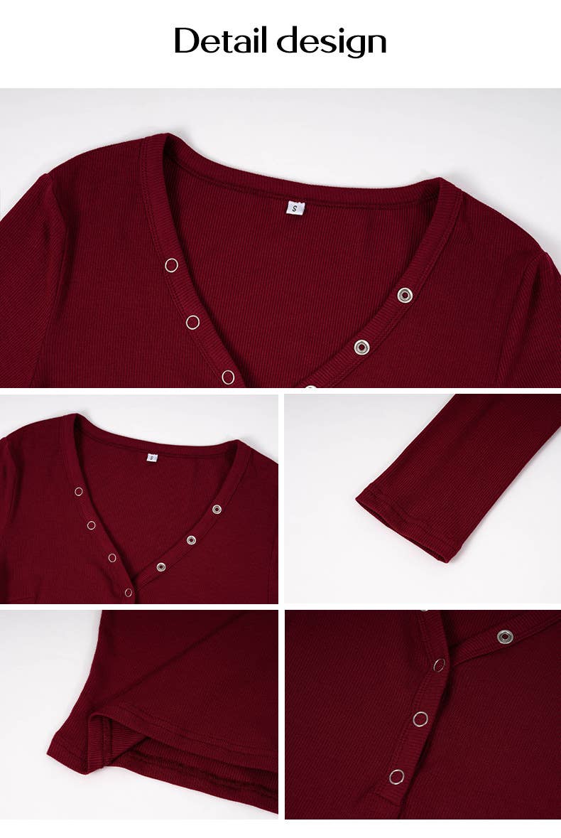 TEMPERAMENT SLIM SOLID COLOR LONG SLEEVE TOP