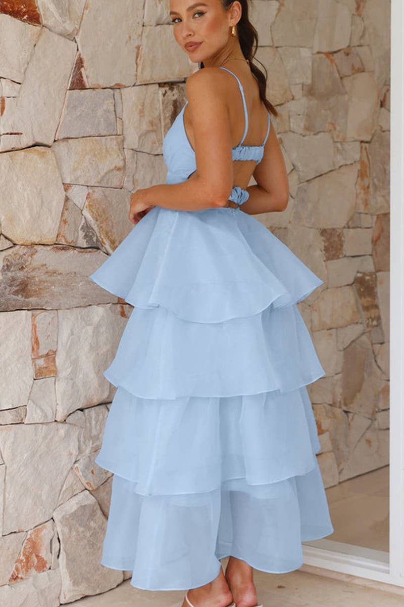 CWDHL1070_BACKLESS SUSPENDER PLEATED DRESS SLIM FIT DRESS