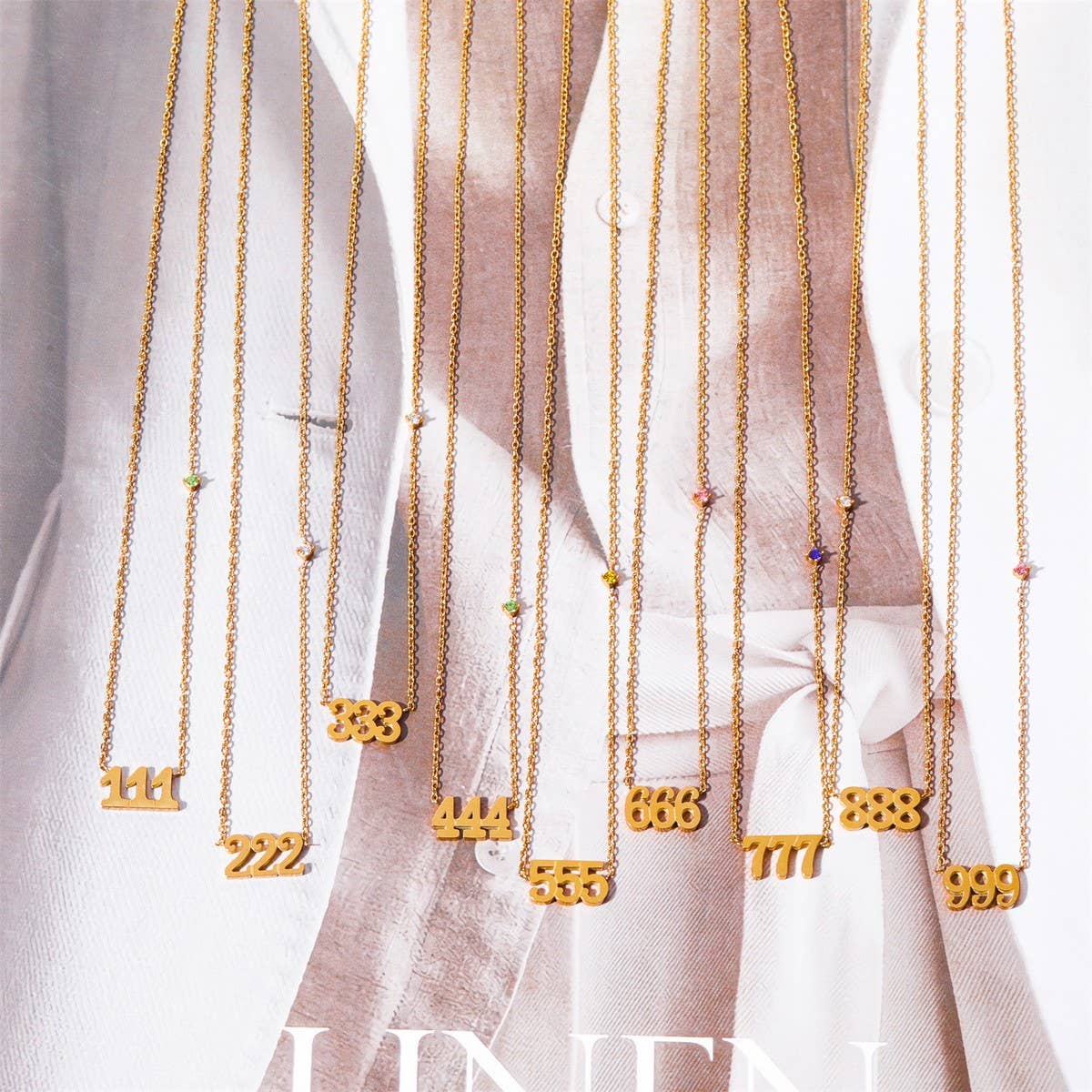 Stainless steel number rhinestone necklace_CWMM5654