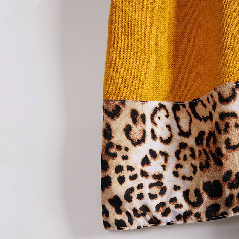 LEOPARD PRINT CONTRAST COLOR LONG KNIT CARDIGAN