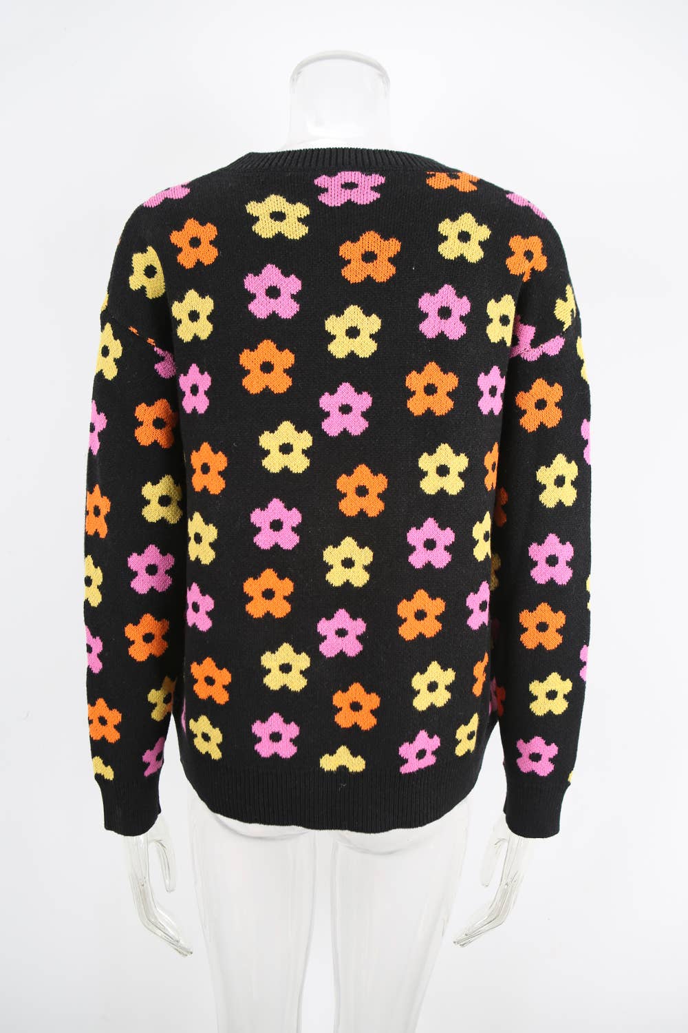Versatile flower-printed warm threaded sweater