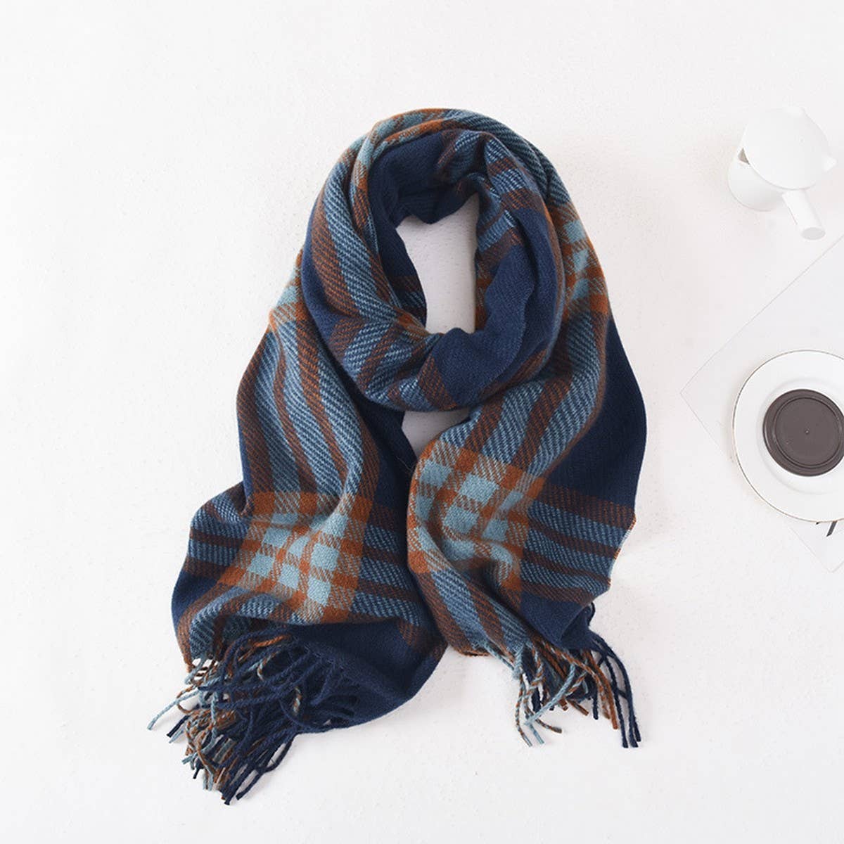 TASSEL PLAID WARM STUDENT SHAWL NECK SCARF