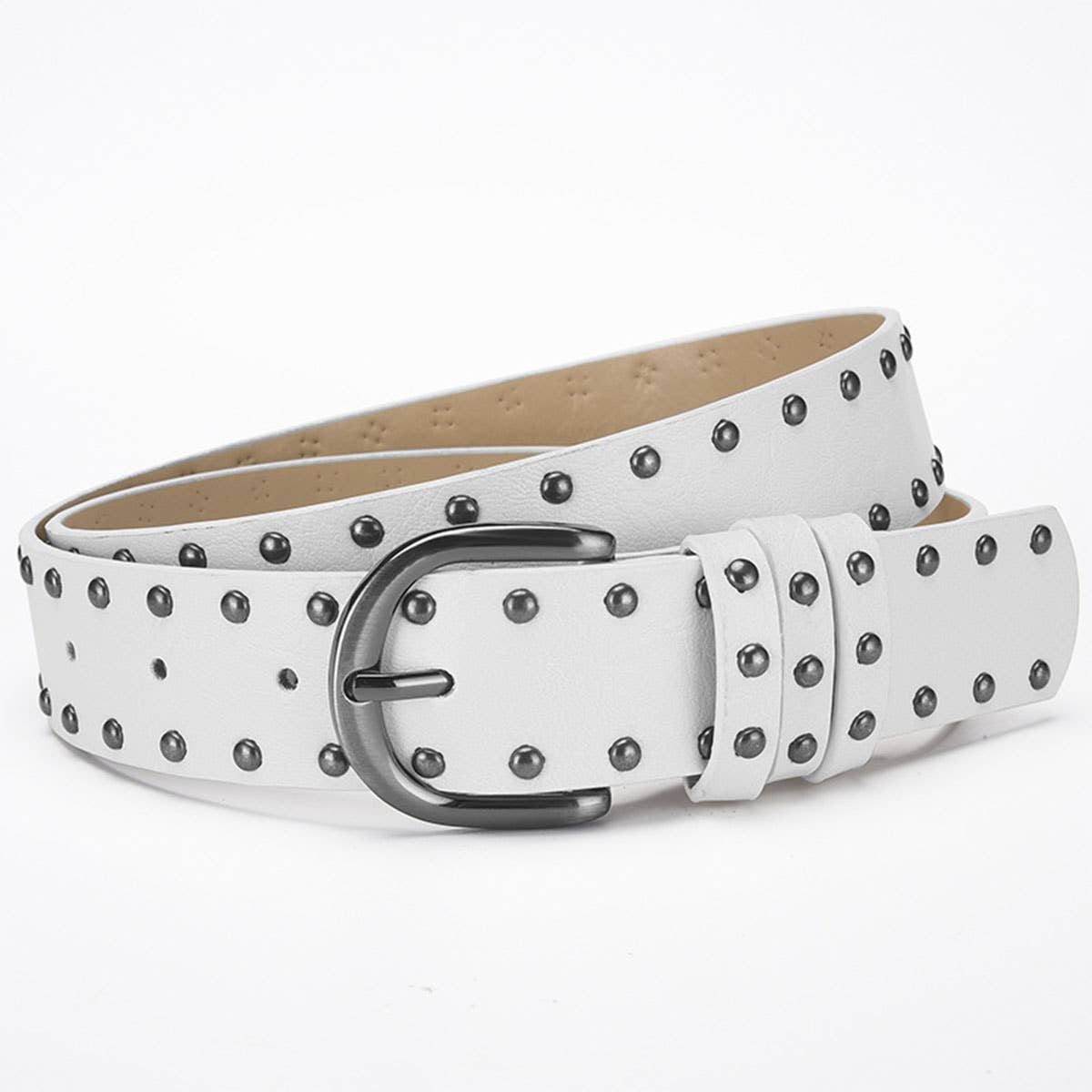 Retro punk double-row riveted pin buckle belt