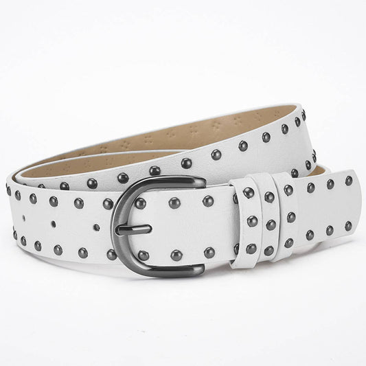 Retro punk double-row riveted pin buckle belt