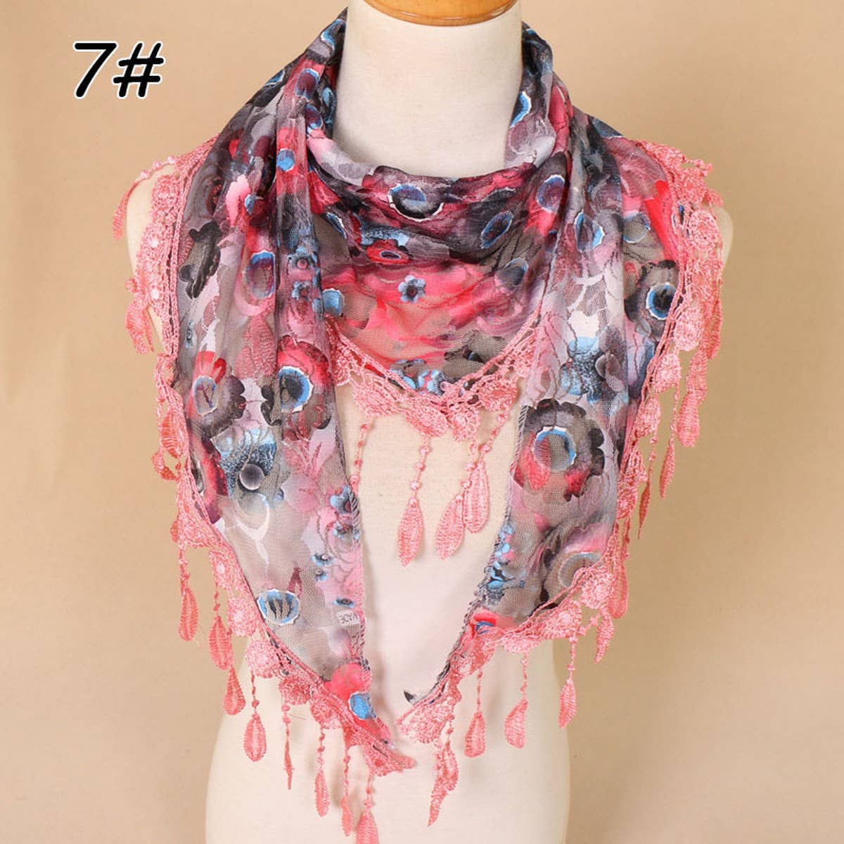 COLORFUL HOLLOW TASSEL LACE TRIANGLE SCARF VEIL