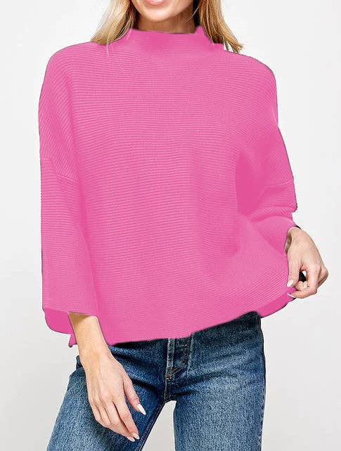 KNIT SOLID COLOR SWEATER WITH NINE-POINT SLEEVES
